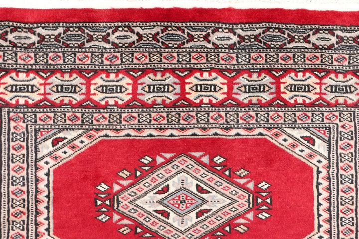 Dark Red Pakistani Jaldar Rug 3' 1" x 6' 1" Hand-Knotted | No. QA42512