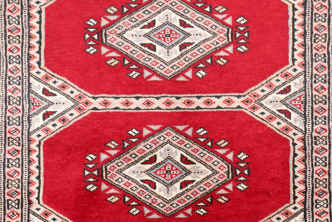 Dark Red Pakistani Jaldar Rug 3' 1" x 6' 1" Hand-Knotted | No. QA42512