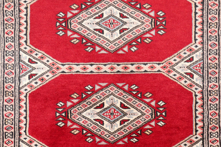 Dark Red Pakistani Jaldar Rug 3' 1" x 6' 1" Hand-Knotted | No. QA42512