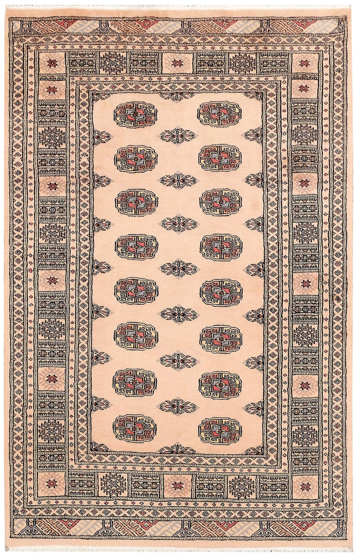 Tan Pakistani Bokhara Rug 4' x 6' Hand-Knotted | No. QA42548