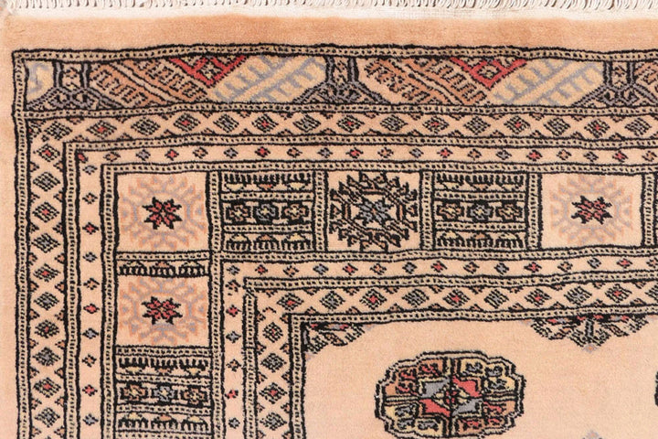 Tan Pakistani Bokhara Rug 4' x 6' Hand-Knotted | No. QA42548