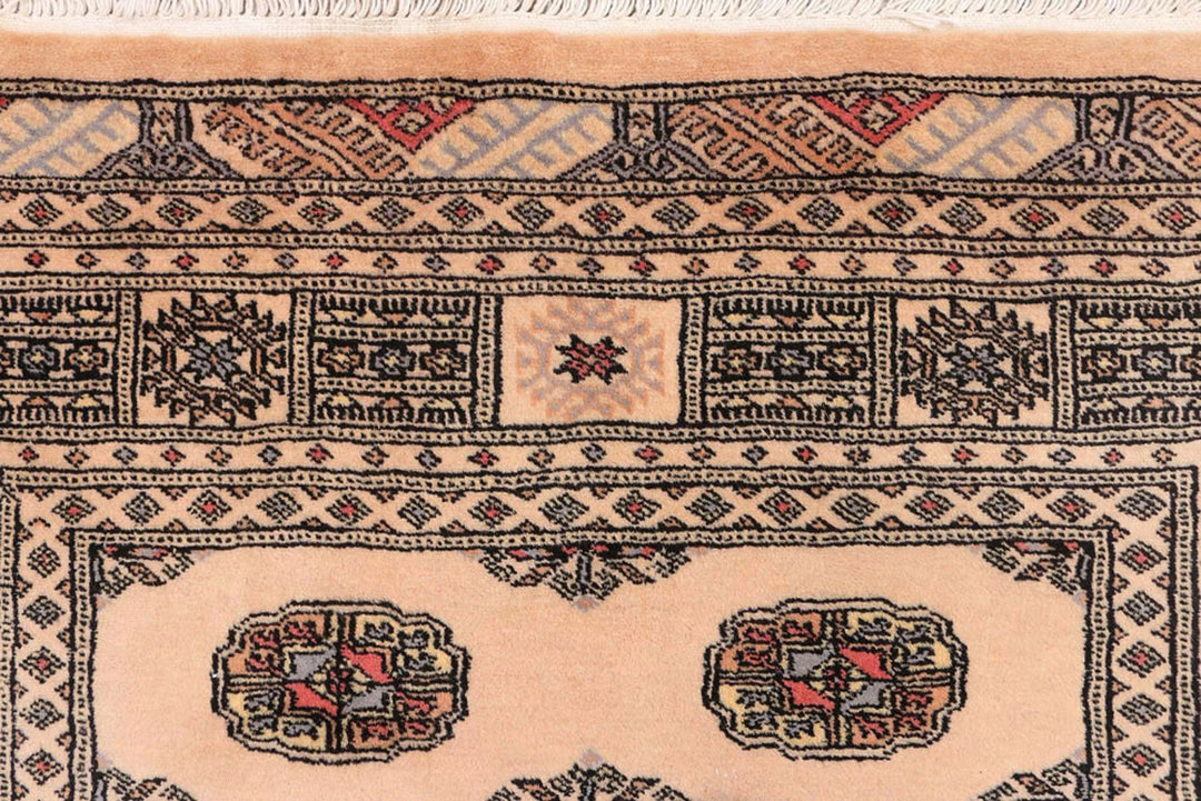 Tan Pakistani Bokhara Rug 4' x 6' Hand-Knotted | No. QA42548