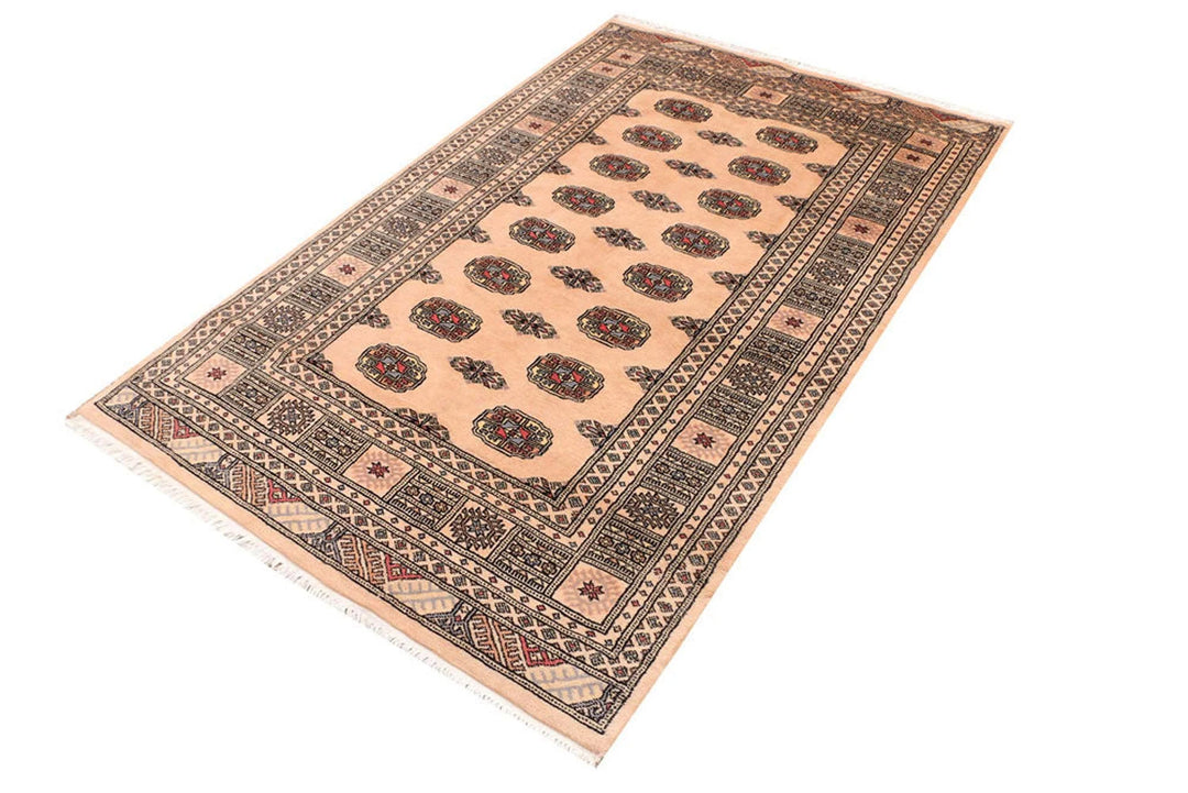 Tan Pakistani Bokhara Rug 4' x 6' Hand-Knotted | No. QA42548
