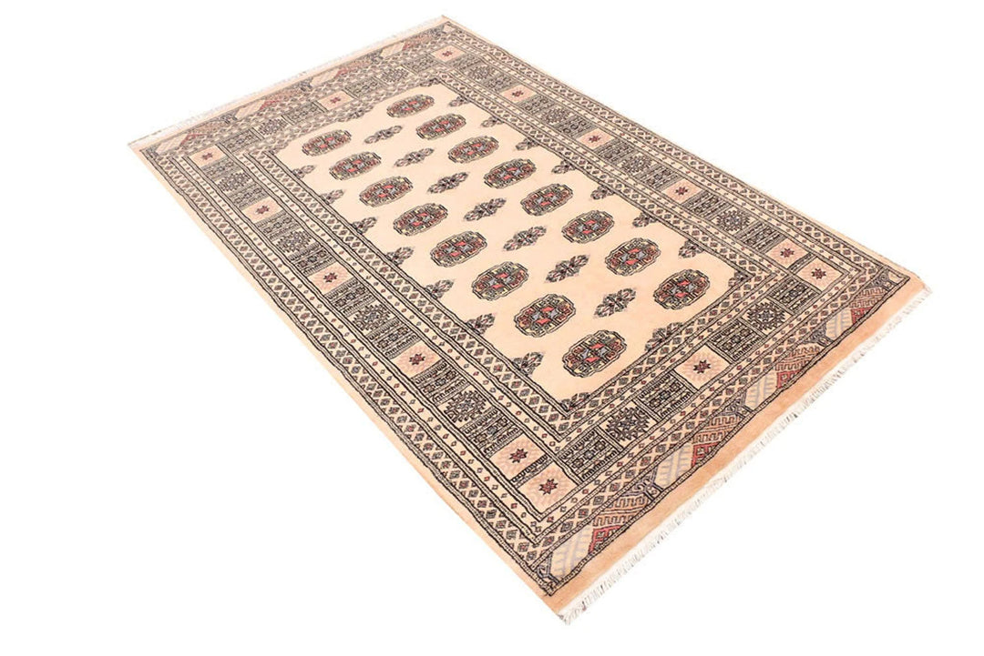 Tan Pakistani Bokhara Rug 4' x 6' Hand-Knotted | No. QA42548