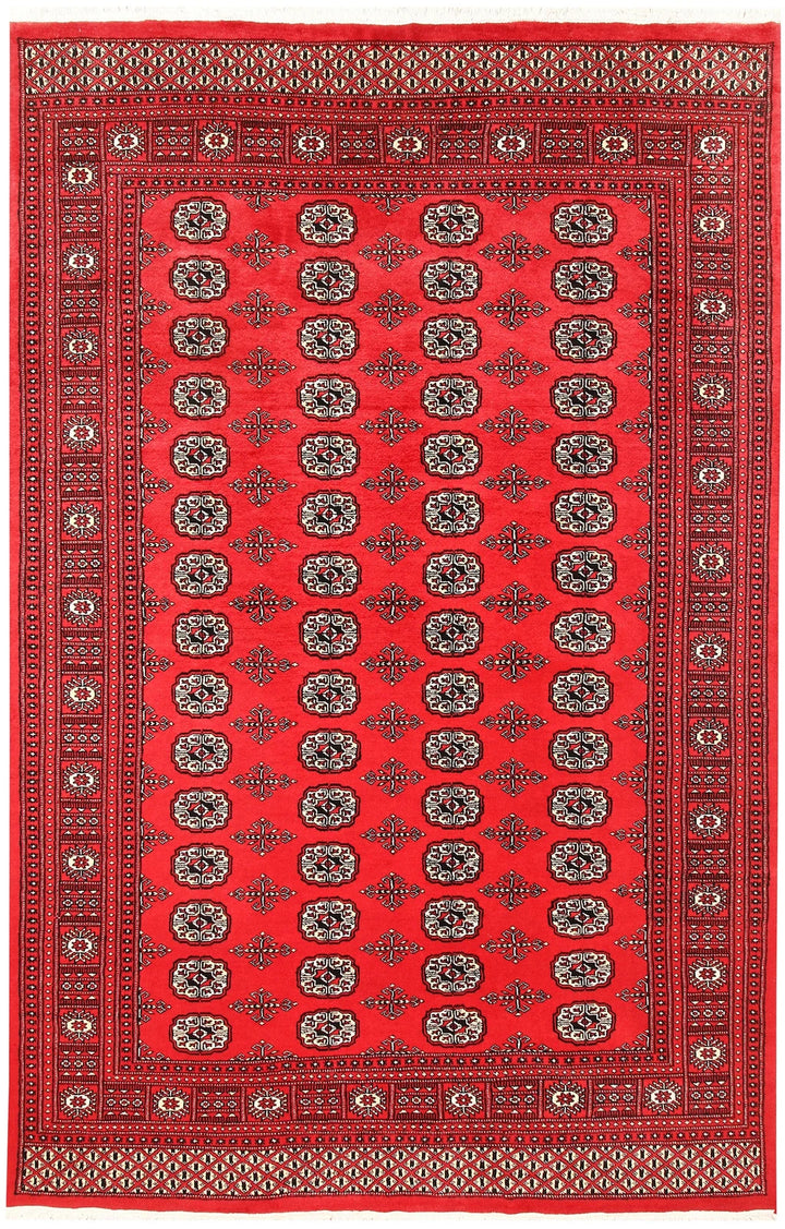 Red Pakistani Bokhara Rug 5' 11" x 9' 1" Hand-Knotted | No. QA42584