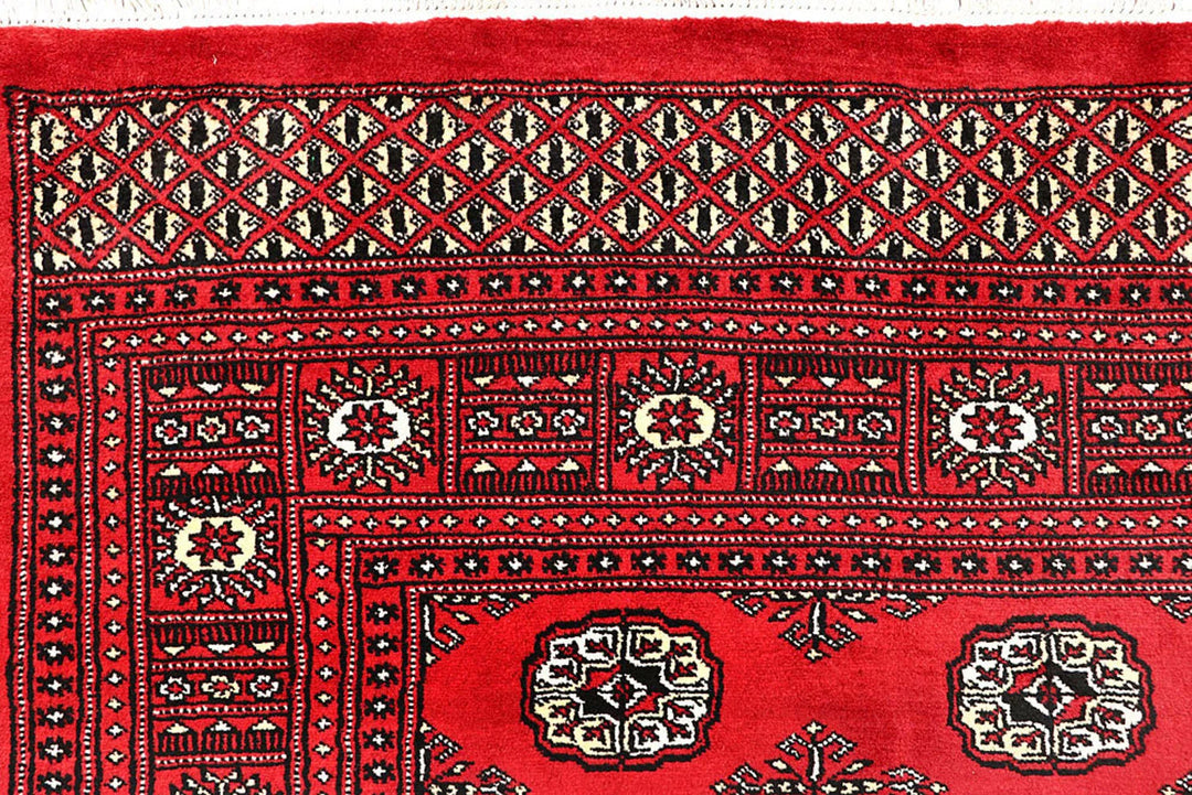 Red Pakistani Bokhara Rug 5' 11" x 9' 1" Hand-Knotted | No. QA42584