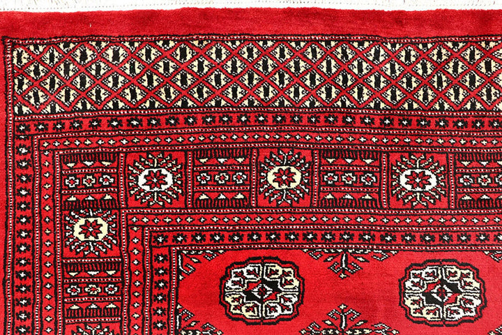 Red Pakistani Bokhara Rug 5' 11" x 9' 1" Hand-Knotted | No. QA42584