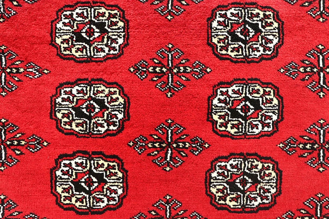 Red Pakistani Bokhara Rug 5' 11" x 9' 1" Hand-Knotted | No. QA42584
