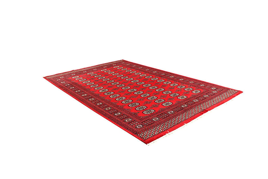 Red Pakistani Bokhara Rug 5' 11" x 9' 1" Hand-Knotted | No. QA42584