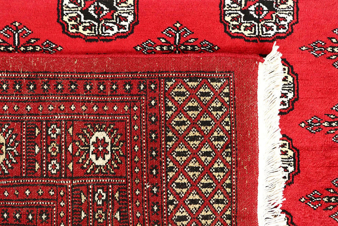 Red Pakistani Bokhara Rug 5' 11" x 9' 1" Hand-Knotted | No. QA42584