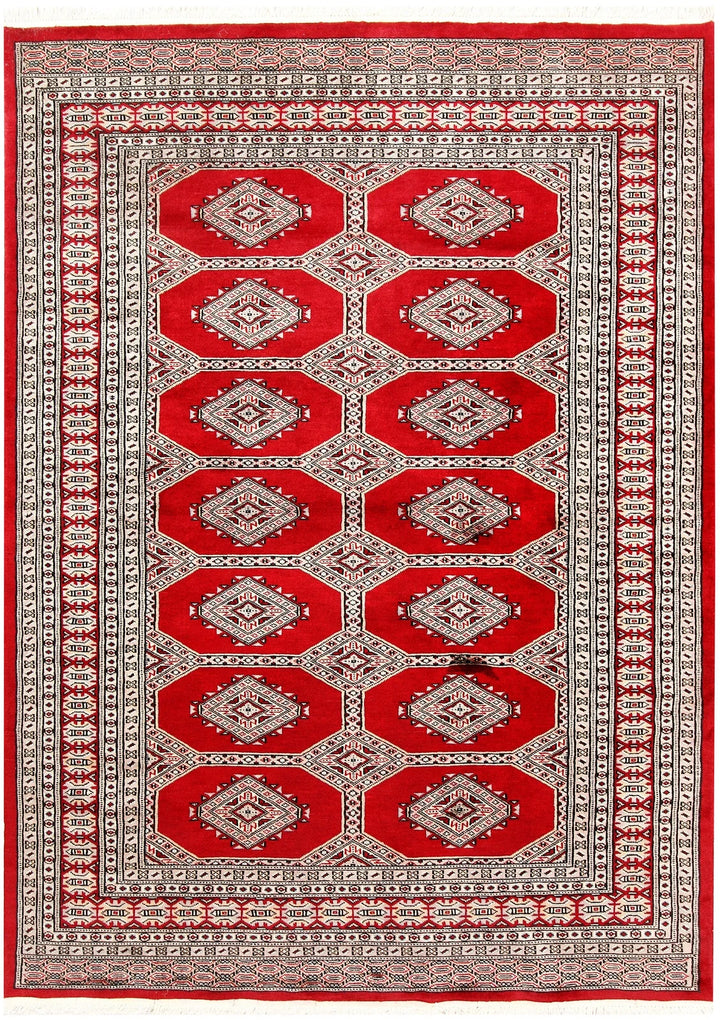 Red Pakistani Jaldar Rug 4' 8" x 6' 5" Hand-Knotted | No. QA42599