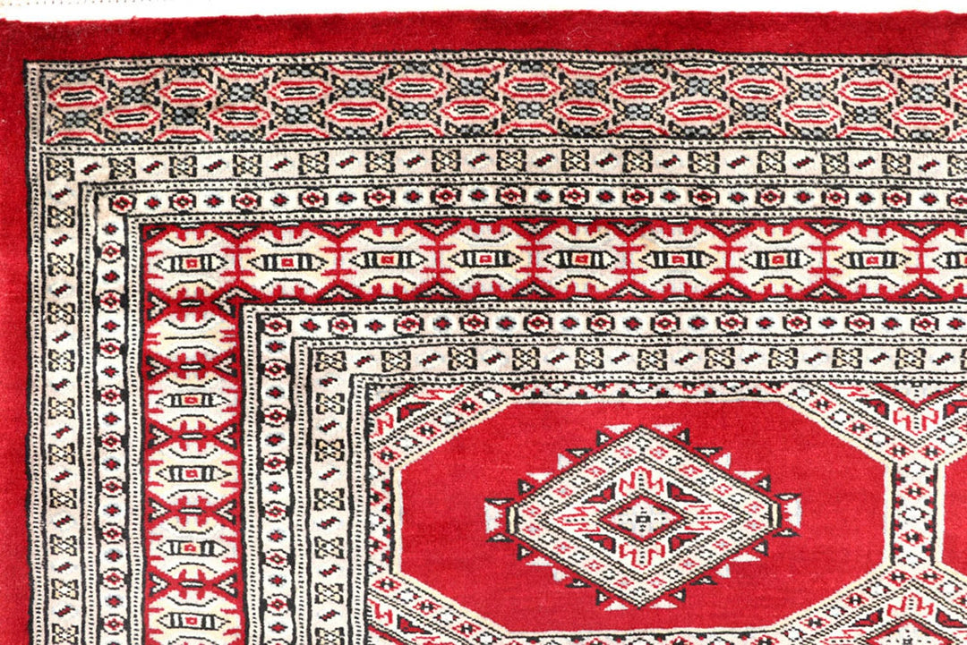 Red Pakistani Jaldar Rug 4' 8" x 6' 5" Hand-Knotted | No. QA42599