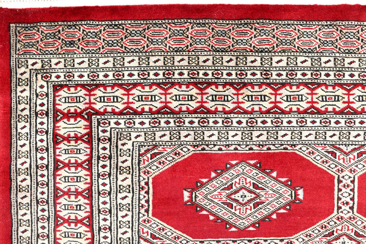 Red Pakistani Jaldar Rug 4' 8" x 6' 5" Hand-Knotted | No. QA42599