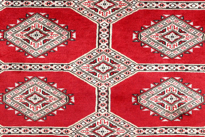 Red Pakistani Jaldar Rug 4' 8" x 6' 5" Hand-Knotted | No. QA42599