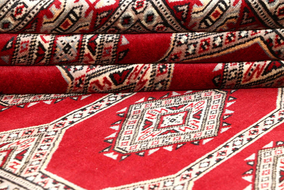 Red Pakistani Jaldar Rug 4' 8" x 6' 5" Hand-Knotted | No. QA42599