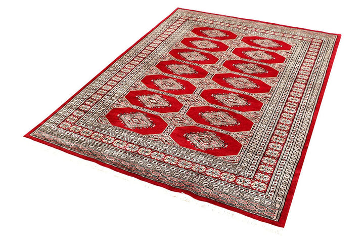 Red Pakistani Jaldar Rug 4' 8" x 6' 5" Hand-Knotted | No. QA42599