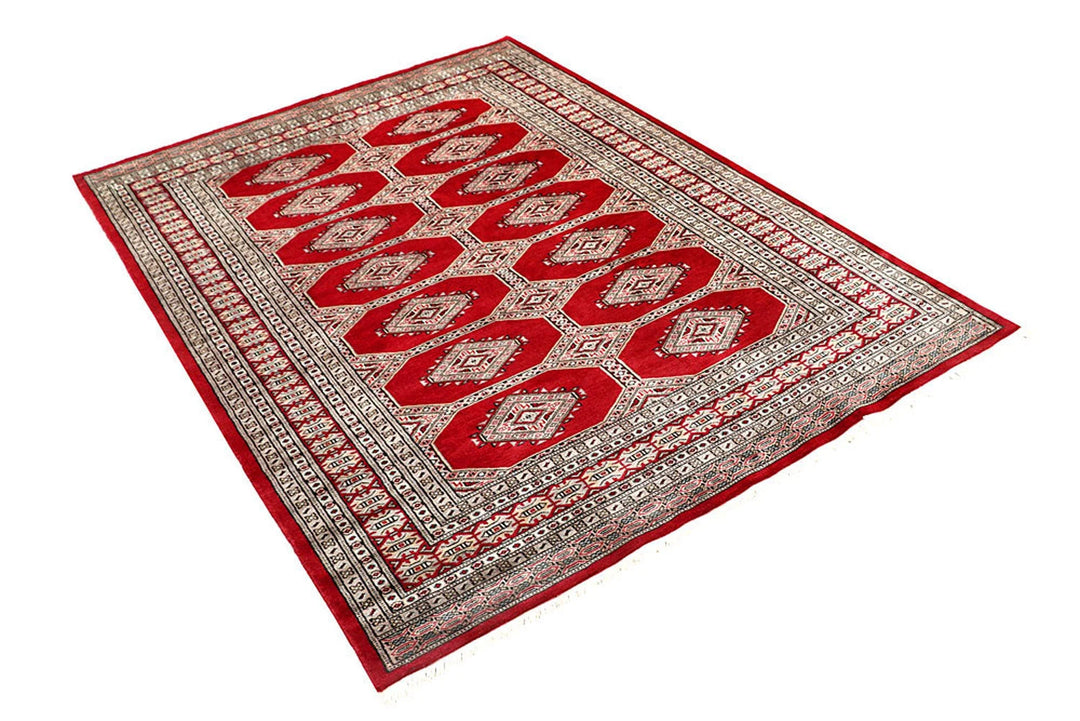 Red Pakistani Jaldar Rug 4' 8" x 6' 5" Hand-Knotted | No. QA42599