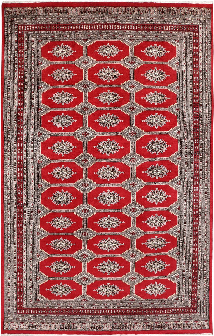 Red Pakistani Jaldar Rug 6' 6" x 10' 6" Hand-Knotted | No. QA42600