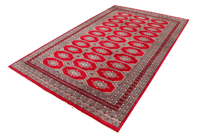 Red Pakistani Jaldar Rug 6' 6" x 10' 6" Hand-Knotted | No. QA42600
