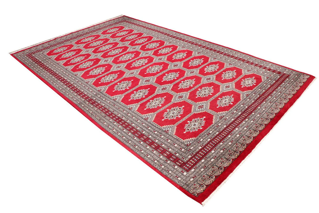Red Pakistani Jaldar Rug 6' 6" x 10' 6" Hand-Knotted | No. QA42600
