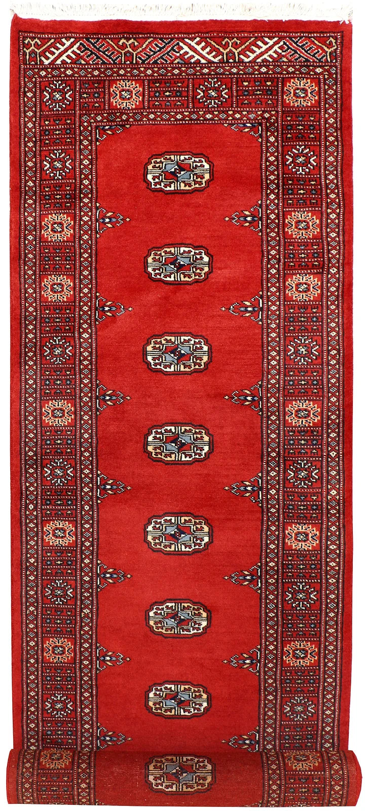 Red Pakistani Bokhara Rug 2' 7" x 9' 11" Hand-Knotted | No. QA42627