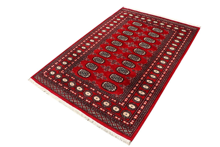 Red Pakistani Bokhara Rug 4' x 5'10" Hand-Knotted | No. QA42729