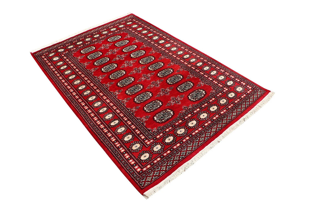 Red Pakistani Bokhara Rug 4' x 5'10" Hand-Knotted | No. QA42729