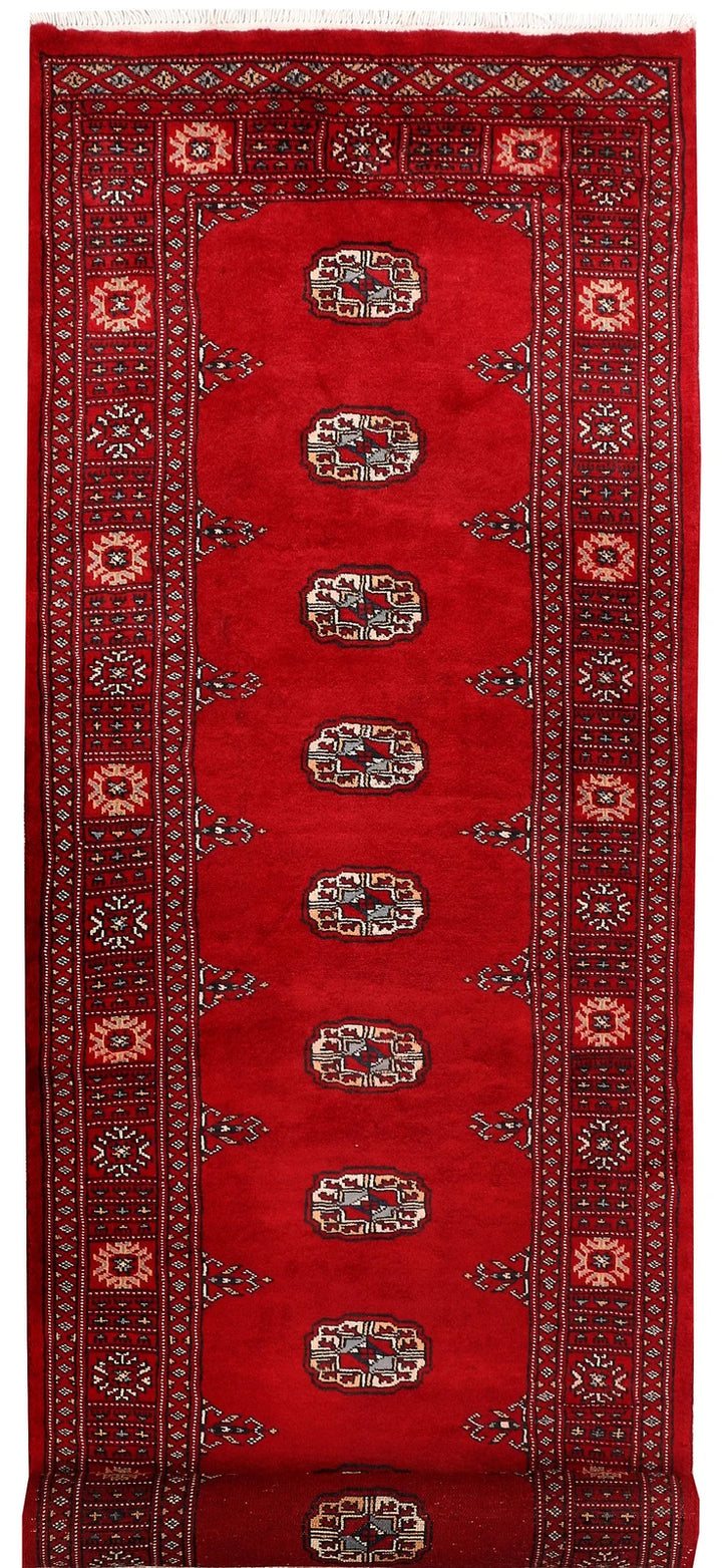 Dark Red Pakistani Bokhara Rug 2' 7" x 8' 8" Hand-Knotted | No. QA42764