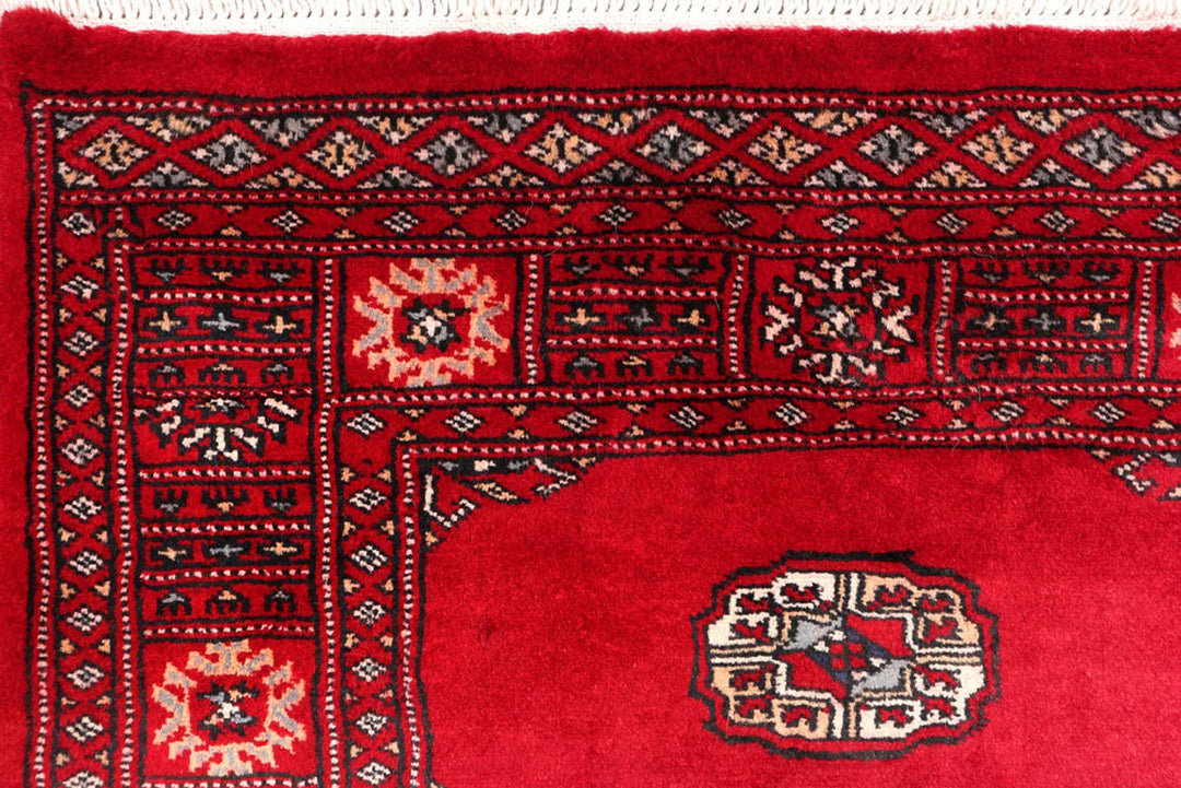 Dark Red Pakistani Bokhara Rug 2' 7" x 8' 8" Hand-Knotted | No. QA42764