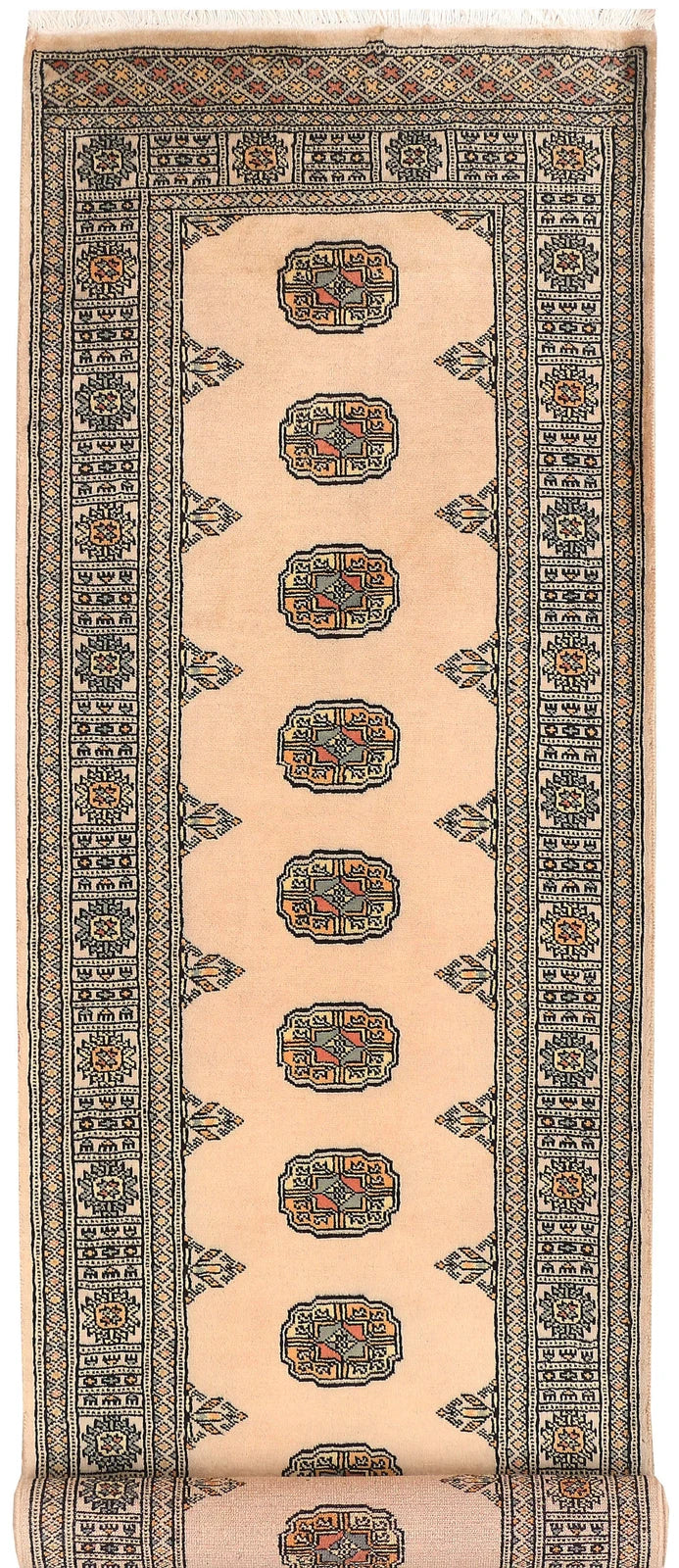 Antique White Pakistani Bokhara Rug 2' 8" x 9' 11" Hand-Knotted | No. QA42854