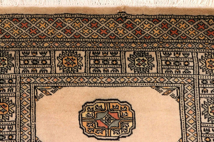 Antique White Pakistani Bokhara Rug 2' 8" x 9' 11" Hand-Knotted | No. QA42854