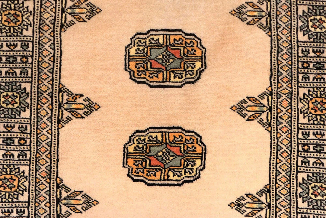 Antique White Pakistani Bokhara Rug 2' 8" x 9' 11" Hand-Knotted | No. QA42854