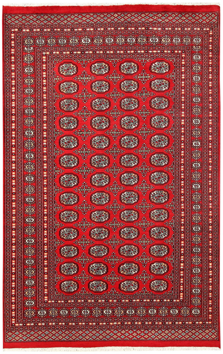Firebrick Red Pakistani Bokhara Rug 5' 7" x 8' 8" Hand-Knotted | No. QA42930
