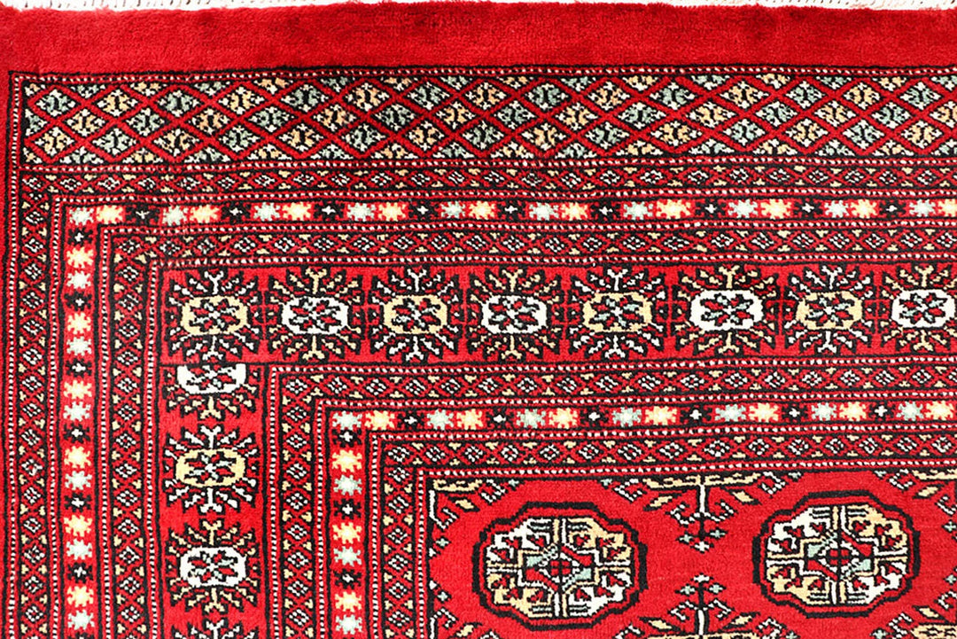 Firebrick Red Pakistani Bokhara Rug 5' 7" x 8' 8" Hand-Knotted | No. QA42930