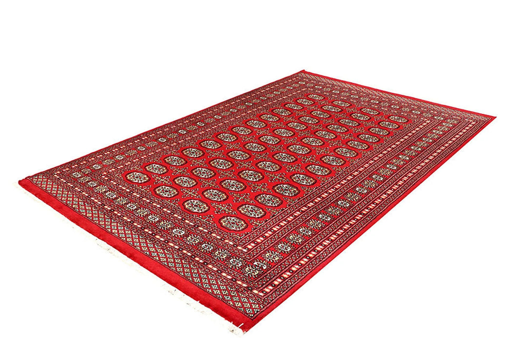 Firebrick Red Pakistani Bokhara Rug 5' 7" x 8' 8" Hand-Knotted | No. QA42930
