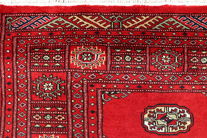 Red Pakistani Bokhara Rug 5' x 8'6" Hand-Knotted | No. QA42962