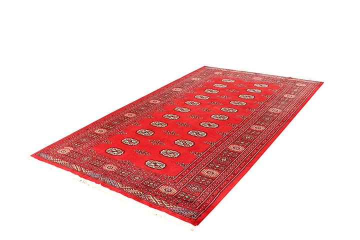 Red Pakistani Bokhara Rug 5' x 8'6" Hand-Knotted | No. QA42962