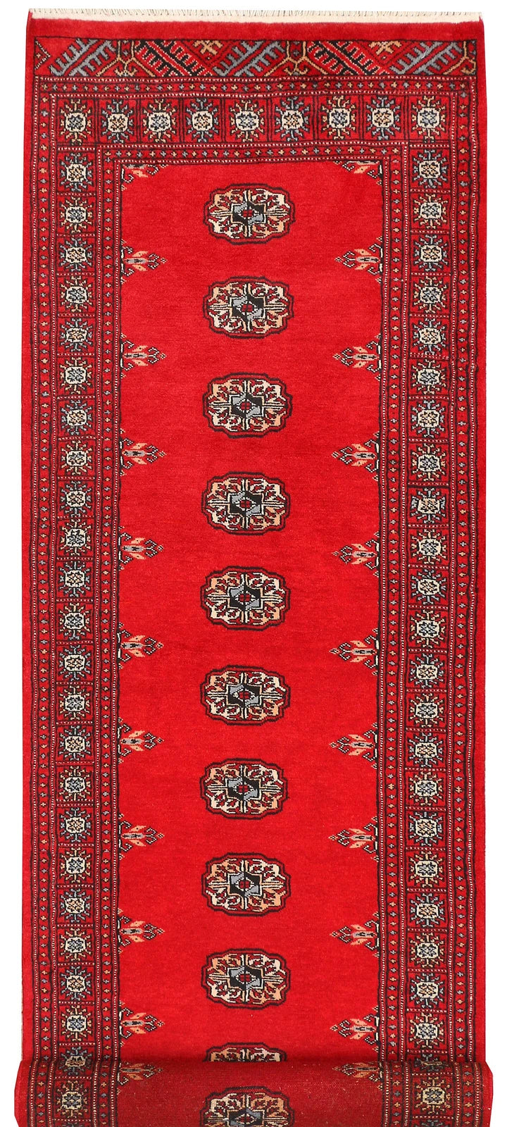 Red Pakistani Bokhara Rug 2' 7" x 9' 5" Hand-Knotted | No. QA42970
