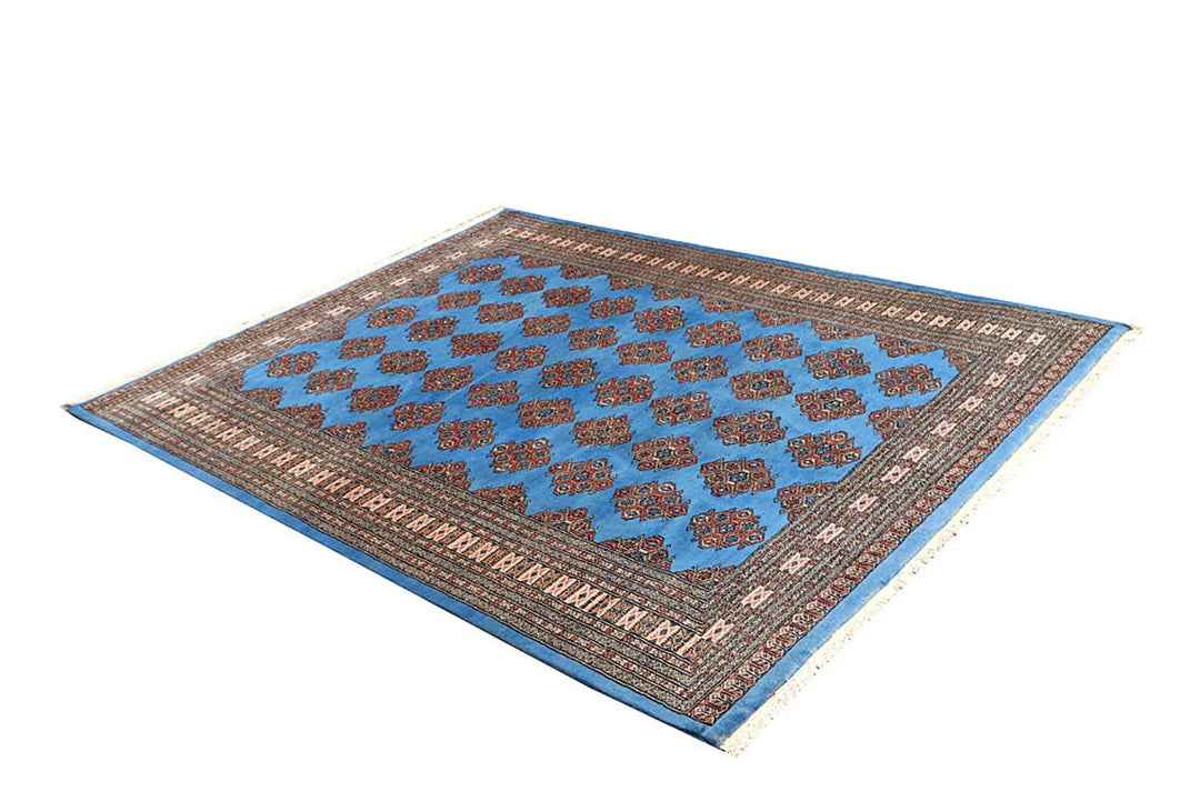 Cornflower Blue Pakistani Jaldar Rug 5' 9" x 7' 5" Hand-Knotted | No. QA43159