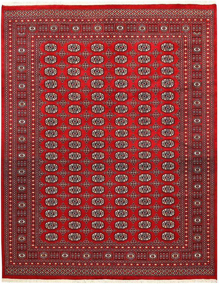 Firebrick Red Pakistani Bokhara Rug 8' x 10' 2" Hand-Knotted | No. QA43173