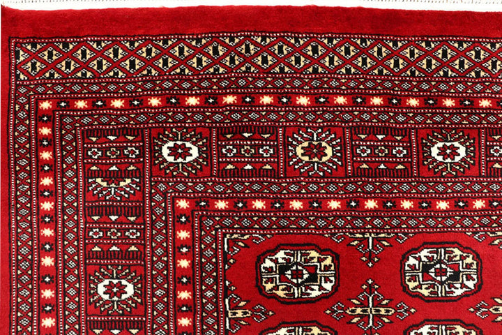 Firebrick Red Pakistani Bokhara Rug 8' x 10' 2" Hand-Knotted | No. QA43173