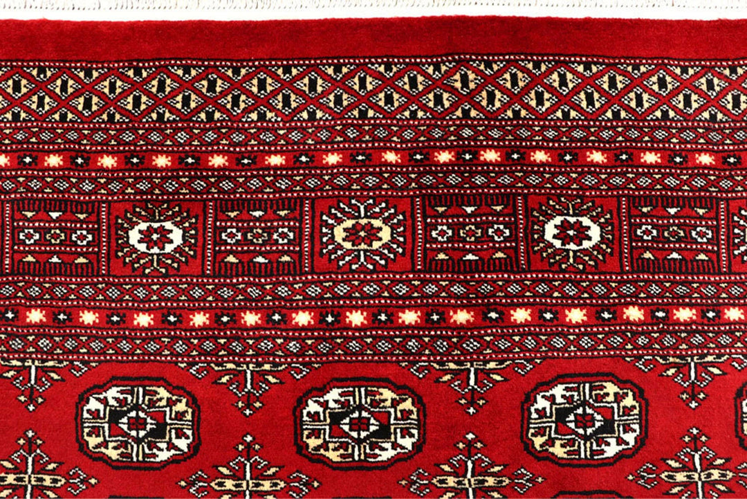 Firebrick Red Pakistani Bokhara Rug 8' x 10' 2" Hand-Knotted | No. QA43173