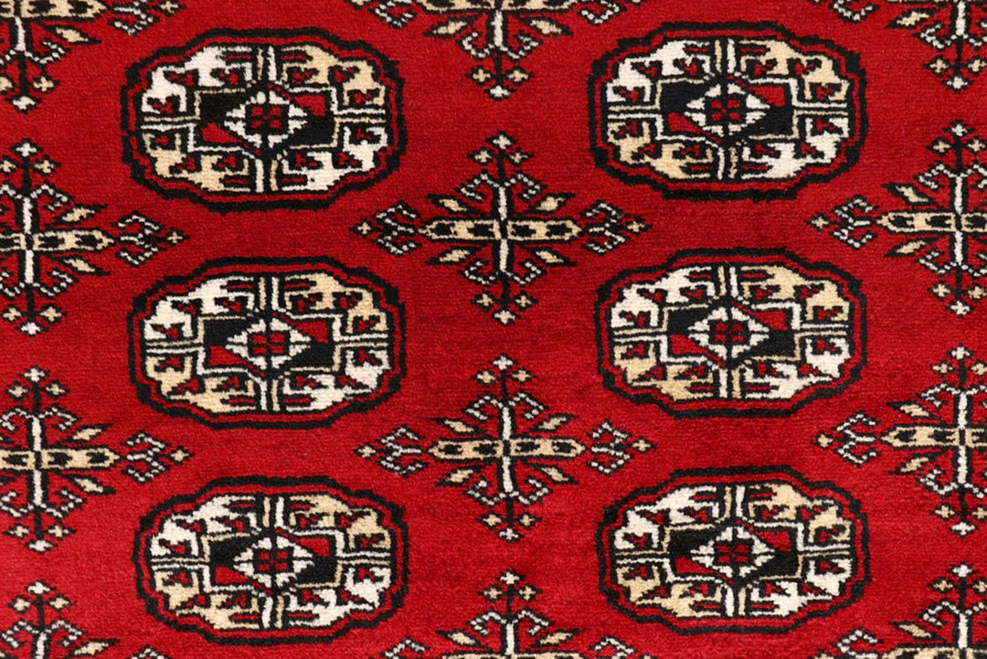 Firebrick Red Pakistani Bokhara Rug 8' x 10' 2" Hand-Knotted | No. QA43173