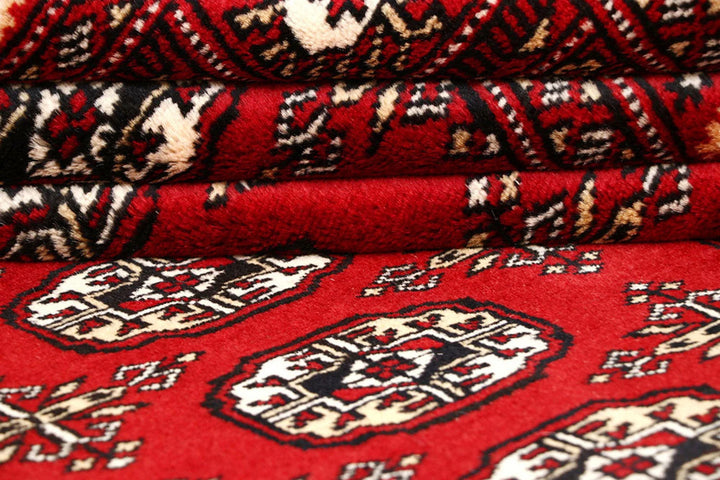 Firebrick Red Pakistani Bokhara Rug 8' x 10' 2" Hand-Knotted | No. QA43173
