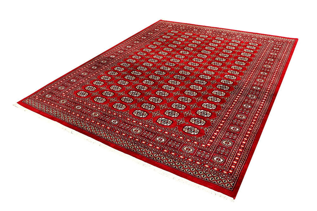 Firebrick Red Pakistani Bokhara Rug 8' x 10' 2" Hand-Knotted | No. QA43173