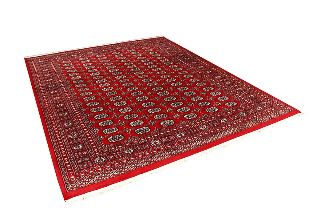 Firebrick Red Pakistani Bokhara Rug 8' x 10' 2" Hand-Knotted | No. QA43173
