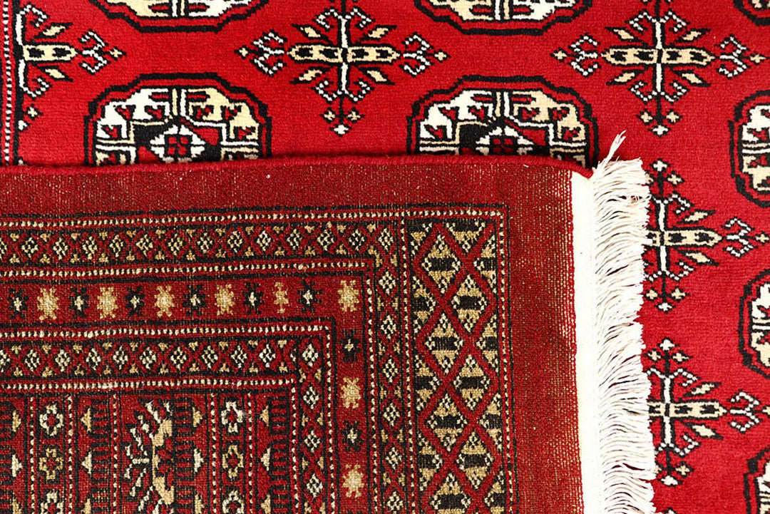 Firebrick Red Pakistani Bokhara Rug 8' x 10' 2" Hand-Knotted | No. QA43173