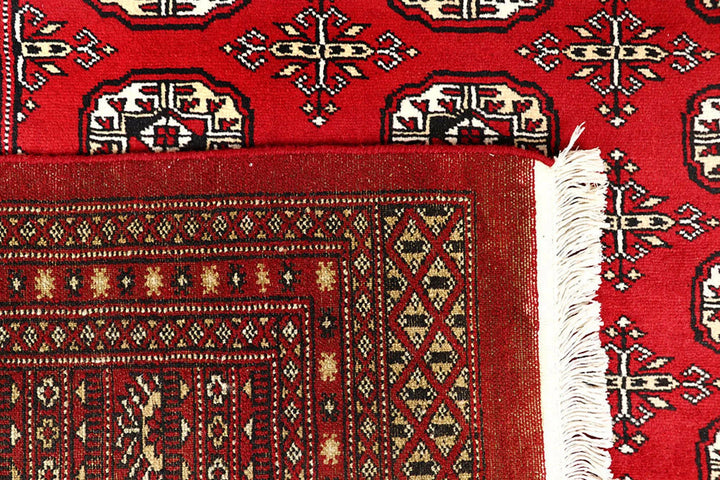 Firebrick Red Pakistani Bokhara Rug 8' x 10' 2" Hand-Knotted | No. QA43173