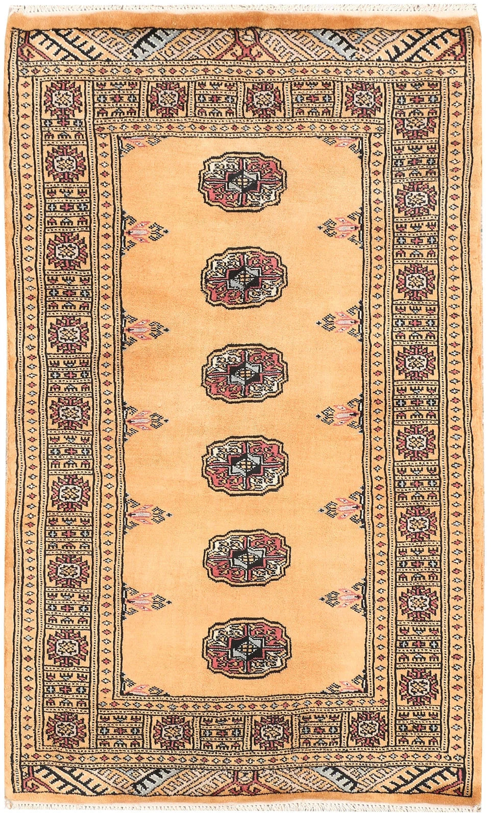 Yellow Pakistani Bokhara Rug 2' 6" x 4' 2" Hand-Knotted | No. QA43214