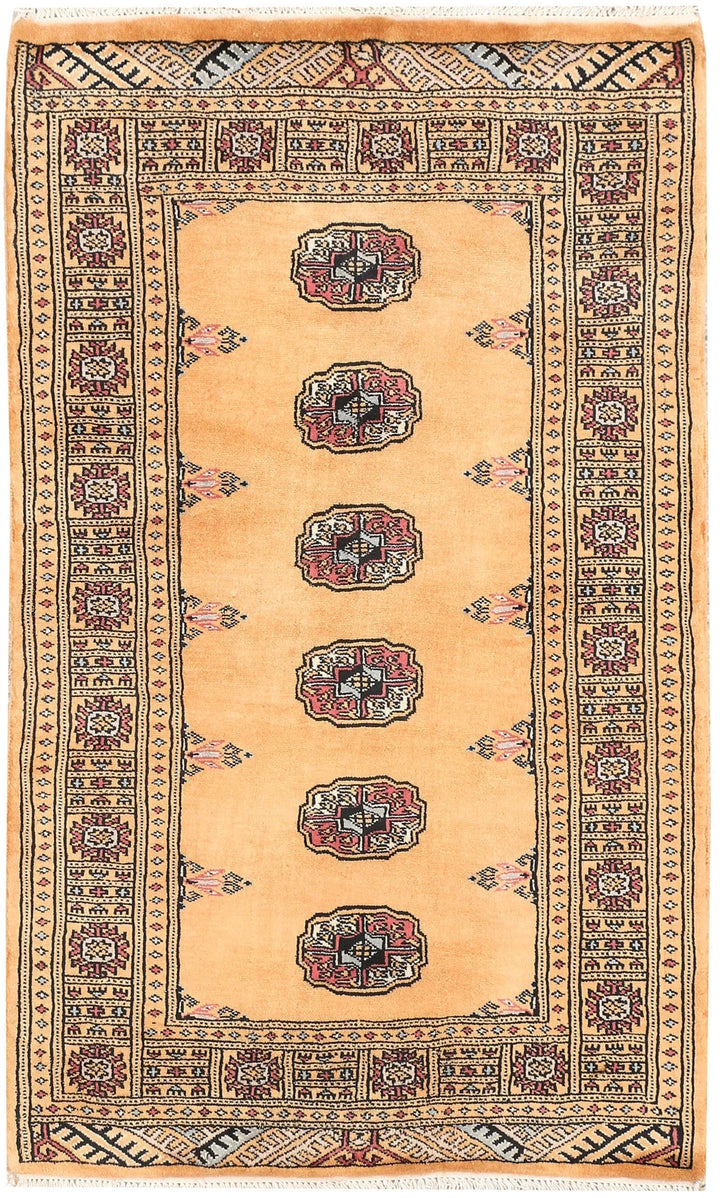 Yellow Pakistani Bokhara Rug 2' 6" x 4' 2" Hand-Knotted | No. QA43214